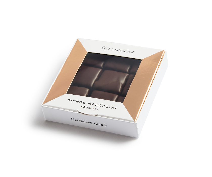 Chocolate-coated vanilla marshmallows